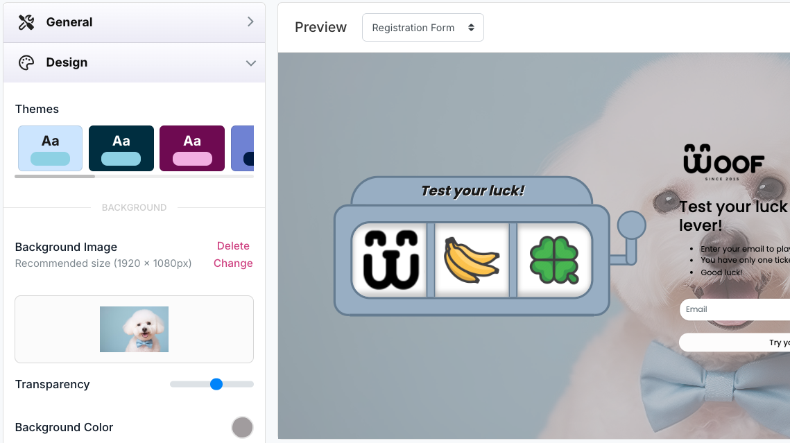 Screenshot da página de design